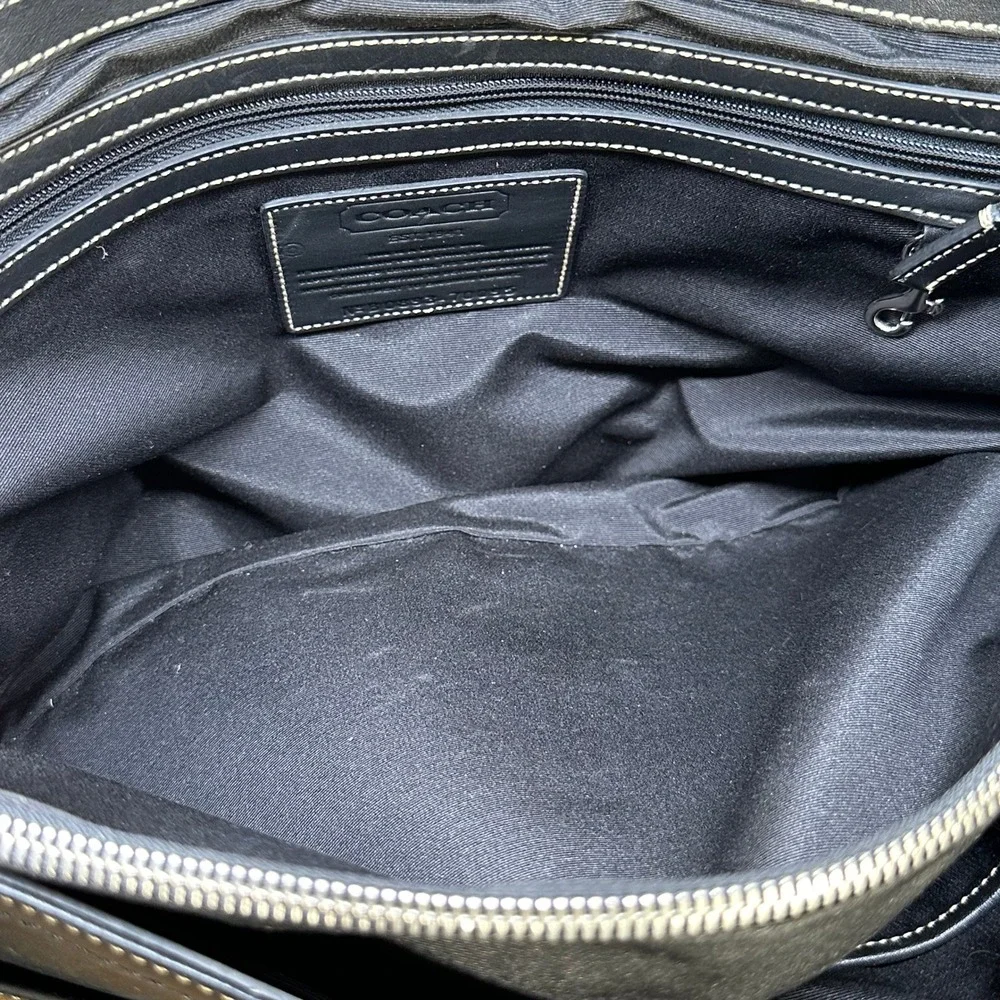 Coach Mens Black Leather Messenger Bag Briefcase White Stitching Silver Hardware - Picture 14 of 16